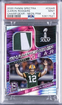 2020 Panini Spectra Championship Gear Neon Pink #CGAR Aaron Rodgers Patch Card (#01/10) - PSA MINT 9